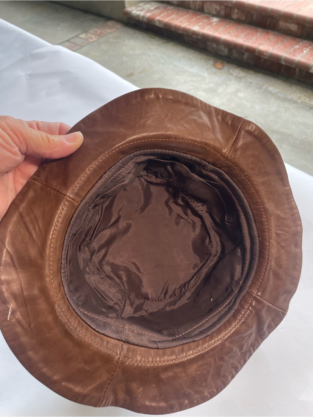 Vintage 70’s Brown Leather Hat with Multicolor Floral Trim - Picture 9 of 13